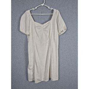 Japna Women’s Linen Blend Puff Sleeve Tie Front Mini Dress XL Beige NWT